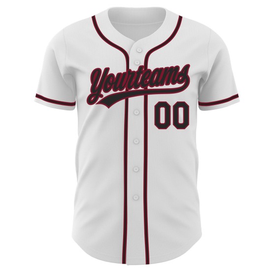Authentic Baseball White Custom Jersey Black-Crimson Authentic Baseball White Custom Jersey Black-Crimson