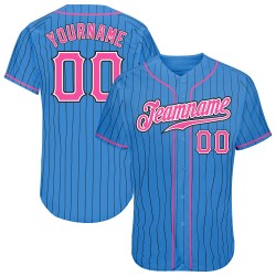 Pink-White Black Pinstripe Authentic Powder Custom Baseball Blue Jersey