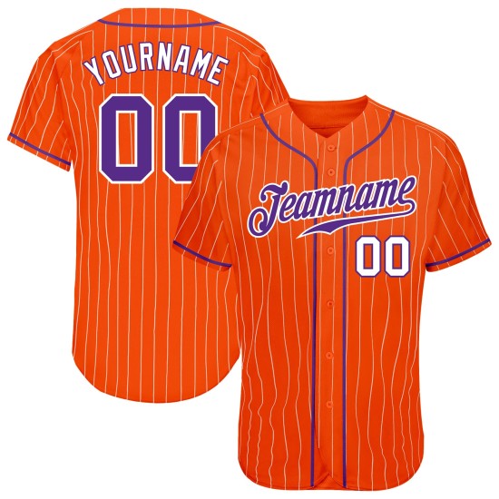 Purple-White Pinstripe Baseball Jersey Orange Authentic Custom White Purple-White Pinstripe Baseball Jersey Orange Authentic Custom White