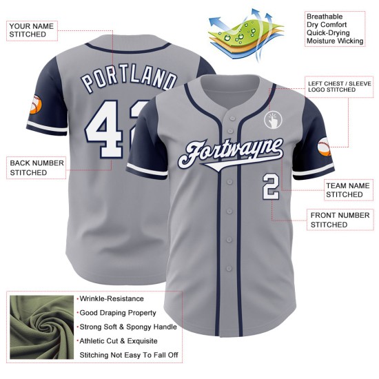 Baseball White-Navy Jersey Authentic Gray Two Custom Tone Baseball White-Navy Jersey Authentic Gray Two Custom Tone