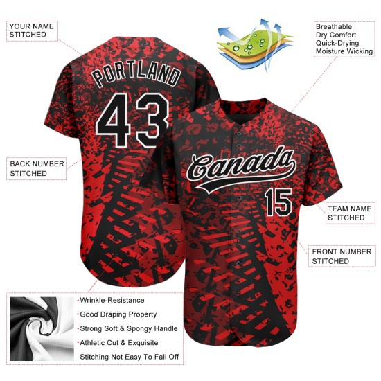 Authentic Design Jersey Black-White Baseball 3D Custom Pattern Red Authentic Design Jersey Black-White Baseball 3D Custom Pattern Red