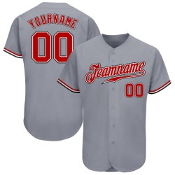 Authentic Baseball Gray Custom Jersey Red White-Black