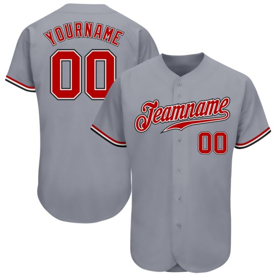 Authentic Baseball Gray Custom Jersey Red White-Black Authentic Baseball Gray Custom Jersey Red White-Black
