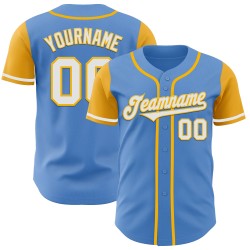 Powder Tone Blue White-Gold Custom Jersey Two Authentic Baseball