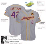 Baseball Gray Pinstripe Purple Authentic Jersey Custom Purple-Gold Baseball Gray Pinstripe Purple Authentic Jersey Custom Purple-Gold