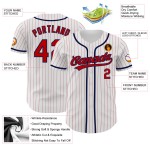 Authentic Baseball Red-Navy Jersey Red Pinstripe White Custom Authentic Baseball Red-Navy Jersey Red Pinstripe White Custom