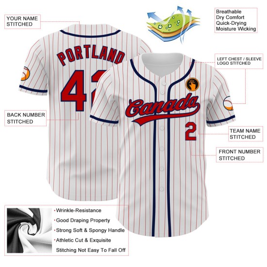 Authentic Baseball Red-Navy Jersey Red Pinstripe White Custom Authentic Baseball Red-Navy Jersey Red Pinstripe White Custom