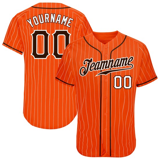 Custom Brown-White Baseball Jersey White Pinstripe Authentic Orange Custom Brown-White Baseball Jersey White Pinstripe Authentic Orange