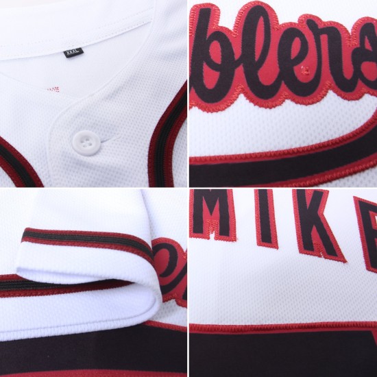 Authentic Baseball White Custom Jersey Black-Crimson Authentic Baseball White Custom Jersey Black-Crimson