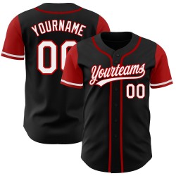 Authentic Baseball White-Red Tone Custom Jersey Two Black
