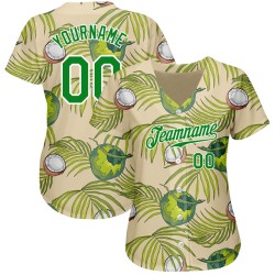 Cream 3D Authentic Design Leaves Grass Pattern Custom Coconuts Baseball Green-White Jersey And Cream 3D Authentic Design Leaves Grass Pattern Custom Coconuts Baseball Green-White Jersey And