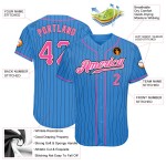 Pink-White Black Pinstripe Authentic Powder Custom Baseball Blue Jersey Pink-White Black Pinstripe Authentic Powder Custom Baseball Blue Jersey