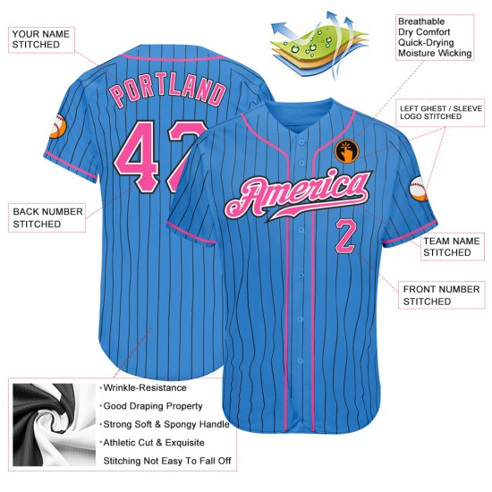 Pink-White Black Pinstripe Authentic Powder Custom Baseball Blue Jersey Pink-White Black Pinstripe Authentic Powder Custom Baseball Blue Jersey
