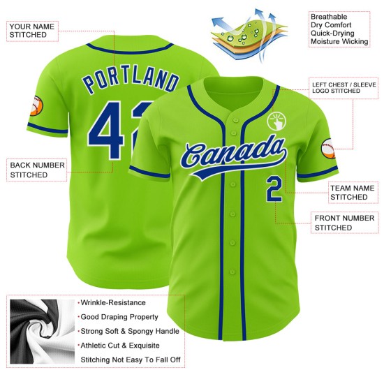 Jersey Neon Authentic Baseball Custom Green Royal-White Jersey Neon Authentic Baseball Custom Green Royal-White