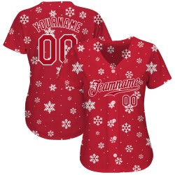 Custom Red Red-White Christmas 3D Authentic Baseball Jersey Custom Red Red-White Christmas 3D Authentic Baseball Jersey