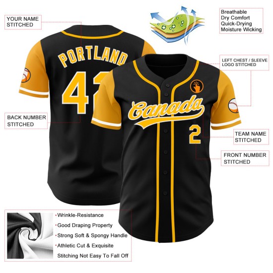 Baseball Tone Authentic Jersey Gold-White Two Custom Black Baseball Tone Authentic Jersey Gold-White Two Custom Black