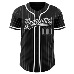 Custom Black White Pinstripe Black Authentic Baseball Jersey Custom Black White Pinstripe Black Authentic Baseball Jersey