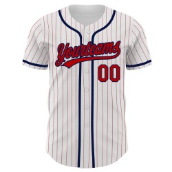 Authentic Baseball Red-Navy Jersey Red Pinstripe White Custom Authentic Baseball Red-Navy Jersey Red Pinstripe White Custom