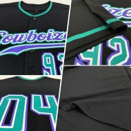 Custom Black Teal-Purple Authentic Baseball Jersey Custom Black Teal-Purple Authentic Baseball Jersey