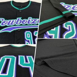 Custom Black Teal-Purple Authentic Baseball Jersey Custom Black Teal-Purple Authentic Baseball Jersey