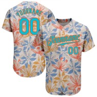 3D Jersey Blue-Orange Baseball Custom Design White Lakes Pattern Leaves Authentic