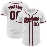 Authentic Baseball White Custom Jersey Black-Crimson Authentic Baseball White Custom Jersey Black-Crimson