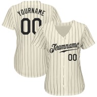 Custom Cream Black Pinstripe Black Authentic Baseball Jersey Custom Cream Black Pinstripe Black Authentic Baseball Jersey
