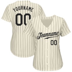 Custom Cream Black Pinstripe Black Authentic Baseball Jersey Custom Cream Black Pinstripe Black Authentic Baseball Jersey