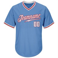 Custom Light Blue White-Red Authentic Throwback Rib-Knit Baseball Jersey Shirt Custom Light Blue White-Red Authentic Throwback Rib-Knit Baseball Jersey Shirt