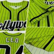 Custom Neon Green Black Pinstripe Black-White Authentic Baseball Jersey Custom Neon Green Black Pinstripe Black-White Authentic Baseball Jersey