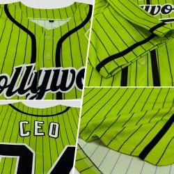 Custom Neon Green Black Pinstripe Black-White Authentic Baseball Jersey Custom Neon Green Black Pinstripe Black-White Authentic Baseball Jersey