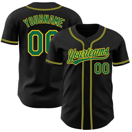 Custom Kelly Jersey Baseball Black Authentic Green-Gold Custom Kelly Jersey Baseball Black Authentic Green-Gold