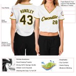Custom Baseball White Black-Gold Cropped V-Neck Women's Jersey Custom Baseball White Black-Gold Cropped V-Neck Women's Jersey