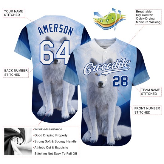 White-Royal Authentic Design Pattern Custom Jersey 3D Wolf Navy Baseball White-Royal Authentic Design Pattern Custom Jersey 3D Wolf Navy Baseball