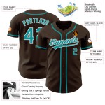 Baseball Custom Authentic Brown Teal-White Jersey Baseball Custom Authentic Brown Teal-White Jersey