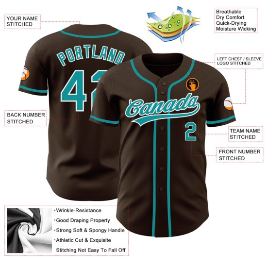 Baseball Custom Authentic Brown Teal-White Jersey Baseball Custom Authentic Brown Teal-White Jersey