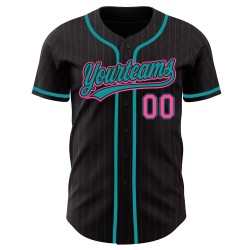 Custom Black Pink Pinstripe Pink-Teal Authentic Baseball Jersey Custom Black Pink Pinstripe Pink-Teal Authentic Baseball Jersey