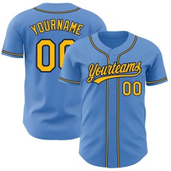 Custom Blue Powder Jersey Baseball Authentic Yellow-Navy