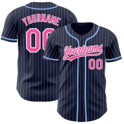 Navy White Authentic Baseball Pinstripe Jersey Custom Pink