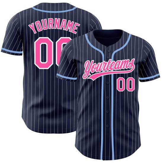 Navy White Authentic Baseball Pinstripe Jersey Custom Pink Navy White Authentic Baseball Pinstripe Jersey Custom Pink