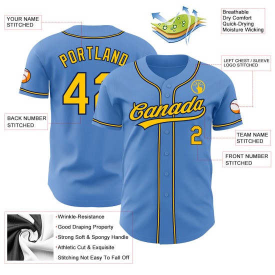 Custom Blue Powder Jersey Baseball Authentic Yellow-Navy Custom Blue Powder Jersey Baseball Authentic Yellow-Navy