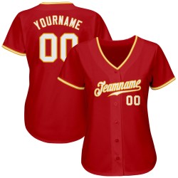 Custom Red White-Gold Authentic Baseball Jersey Custom Red White-Gold Authentic Baseball Jersey