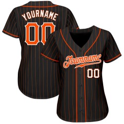 Custom Black Orange Pinstripe Orange-White Authentic Baseball Jersey Custom Black Orange Pinstripe Orange-White Authentic Baseball Jersey