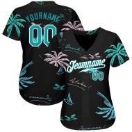Custom Black Teal-White 3D Pattern Design Hawaii Palm Trees Authentic Baseball Jersey Custom Black Teal-White 3D Pattern Design Hawaii Palm Trees Authentic Baseball Jersey