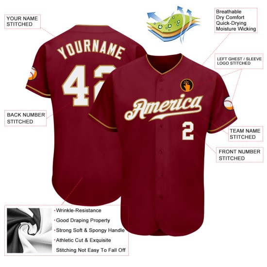 Crimson Jersey Authentic Baseball Gold Custom White-Old Crimson Jersey Authentic Baseball Gold Custom White-Old