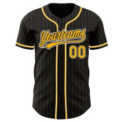 Custom Black Gold Pinstripe Gold-White Authentic Baseball Jersey Custom Black Gold Pinstripe Gold-White Authentic Baseball Jersey