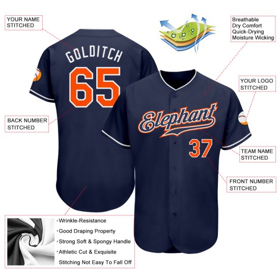 Navy Authentic Custom Jersey Orange-White Baseball Navy Authentic Custom Jersey Orange-White Baseball