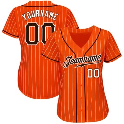 Custom Brown-White Baseball Jersey White Pinstripe Authentic Orange Custom Brown-White Baseball Jersey White Pinstripe Authentic Orange