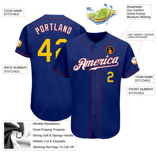 Jersey Baseball Royal Custom Authentic Gold-Crimson Jersey Baseball Royal Custom Authentic Gold-Crimson