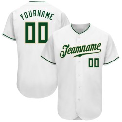 Baseball Custom Green-Cream Authentic White Jersey